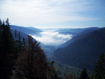 Scenic view of mountains against cloudy sky