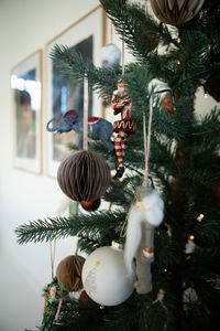 Close-up of christmas tree at home