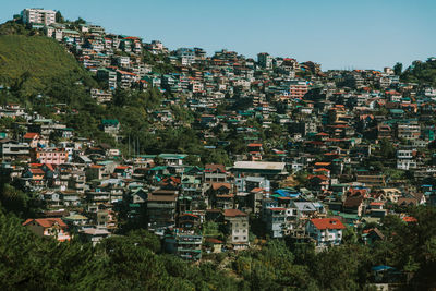 High angle view of townscape against clear sky