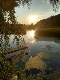 Scenic view of lake against sky during sunset