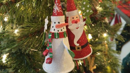 Close-up of christmas decoration hanging on tree