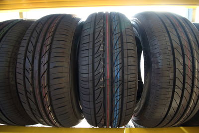 Close-up of tire in row