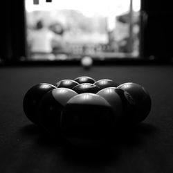 Close-up of pool balls on table