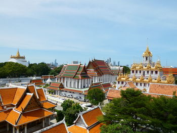 High angle view of buildings in city