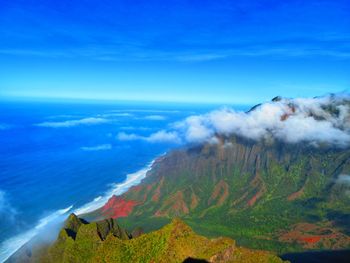 Scenic view of sea against blue sky