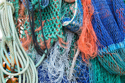 Full frame shot of fishing net at harbor