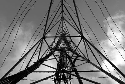 Low angle view of electricity pylon against sky