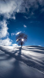 Snow covered landscape against sky