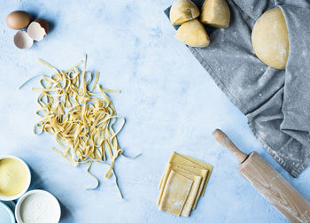 High angle view of food on cutting board