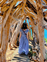 Rear view of woman standing against the sky