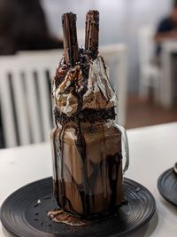 Close-up of ice cream in plate on table