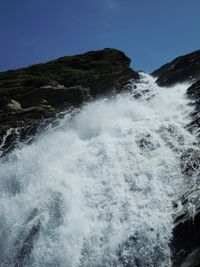 Scenic view of sea against clear blue sky