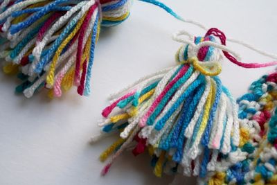 Close-up of multi colored tassels