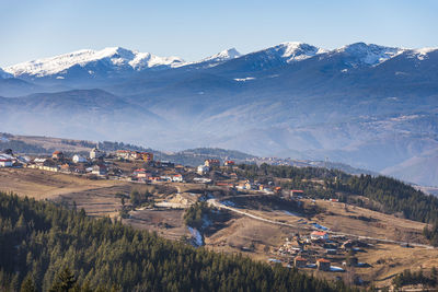 Scenic view of snowcapped mountains against sky