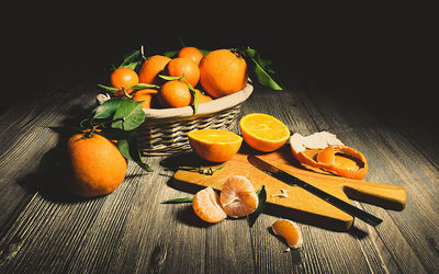 High angle view of orange fruits on table