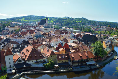 High angle view of buildings in city