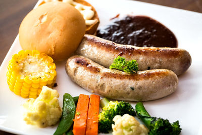High angle view of food in plate