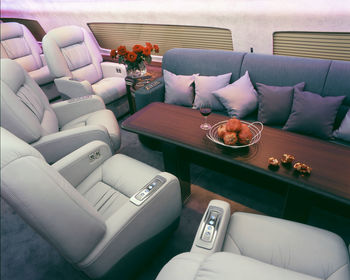 High angle view of chairs and table at home