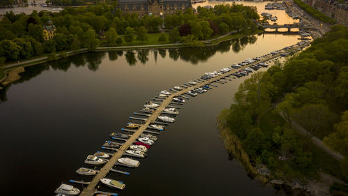 Aerial view over royal park and canal in stockholm