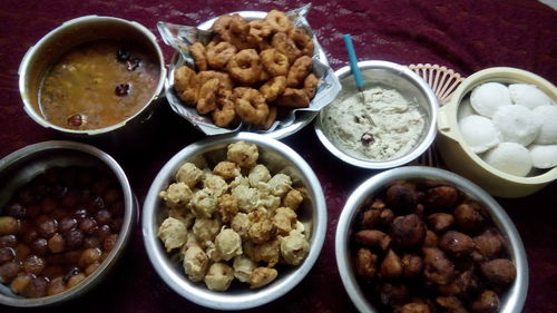 High angle view of food on table