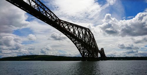 Low angle view of bridge over river against cloudy sky