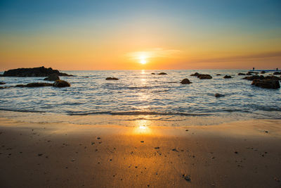 Scenic view of sea against sky during sunset