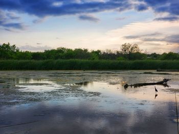 Scenic view of lake against sky during sunset