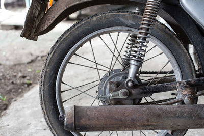 High angle view of bicycle wheel