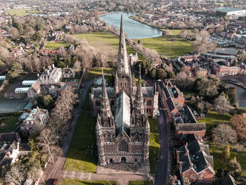 High angle view of buildings in city