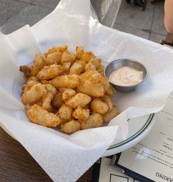 High angle view of food on table