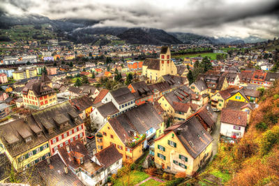 High angle view of townscape against sky