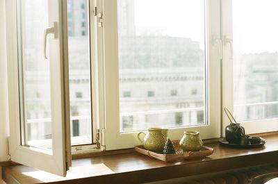 Glass window on table at home