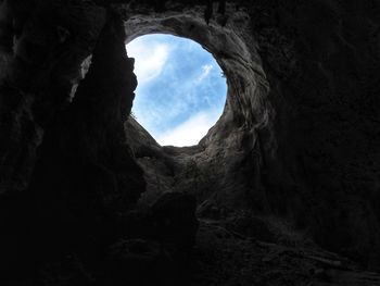 Low angle view of rock formation against sky