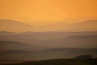 Scenic view of mountains against sky during sunset