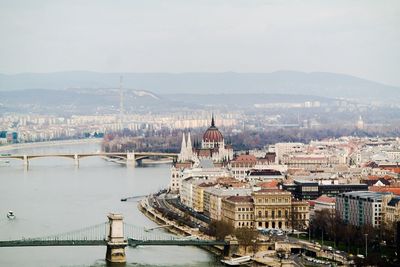 View of river with cityscape in background