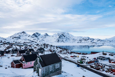 Scenic view of mountains against sky during winter