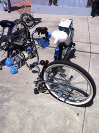 Parked motor scooter in parking lot