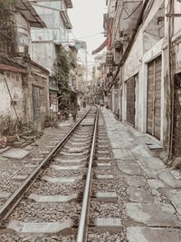 View of railroad tracks amidst buildings in city