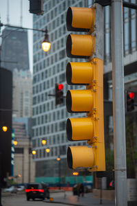 Yellow traffic on road in city