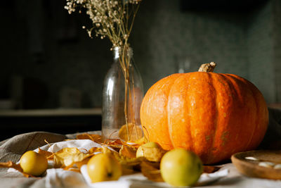 Pumpkins on table