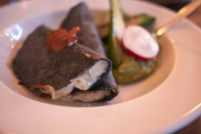 High angle view of dessert in plate on table