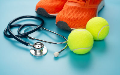 High angle view of balls on table