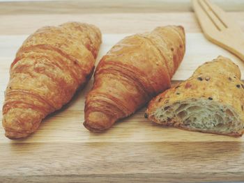 High angle view of bread on table