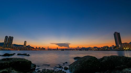 Scenic view of river against sky during sunset