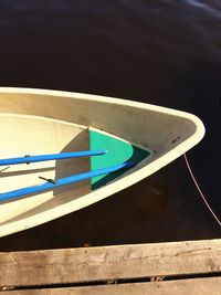 High angle view of boat moored on lake