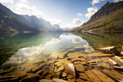 Reflection st mary lake, glacier national park, montana