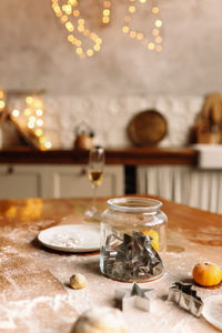 The interior of a christmas decorated kitchen in the loft style in a cozy house