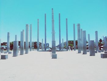 Panoramic view of modern buildings against clear sky