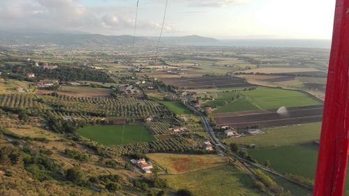 High angle view of agricultural field against sky