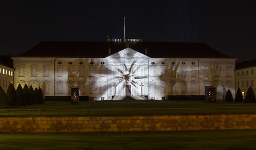 Illuminated building at night